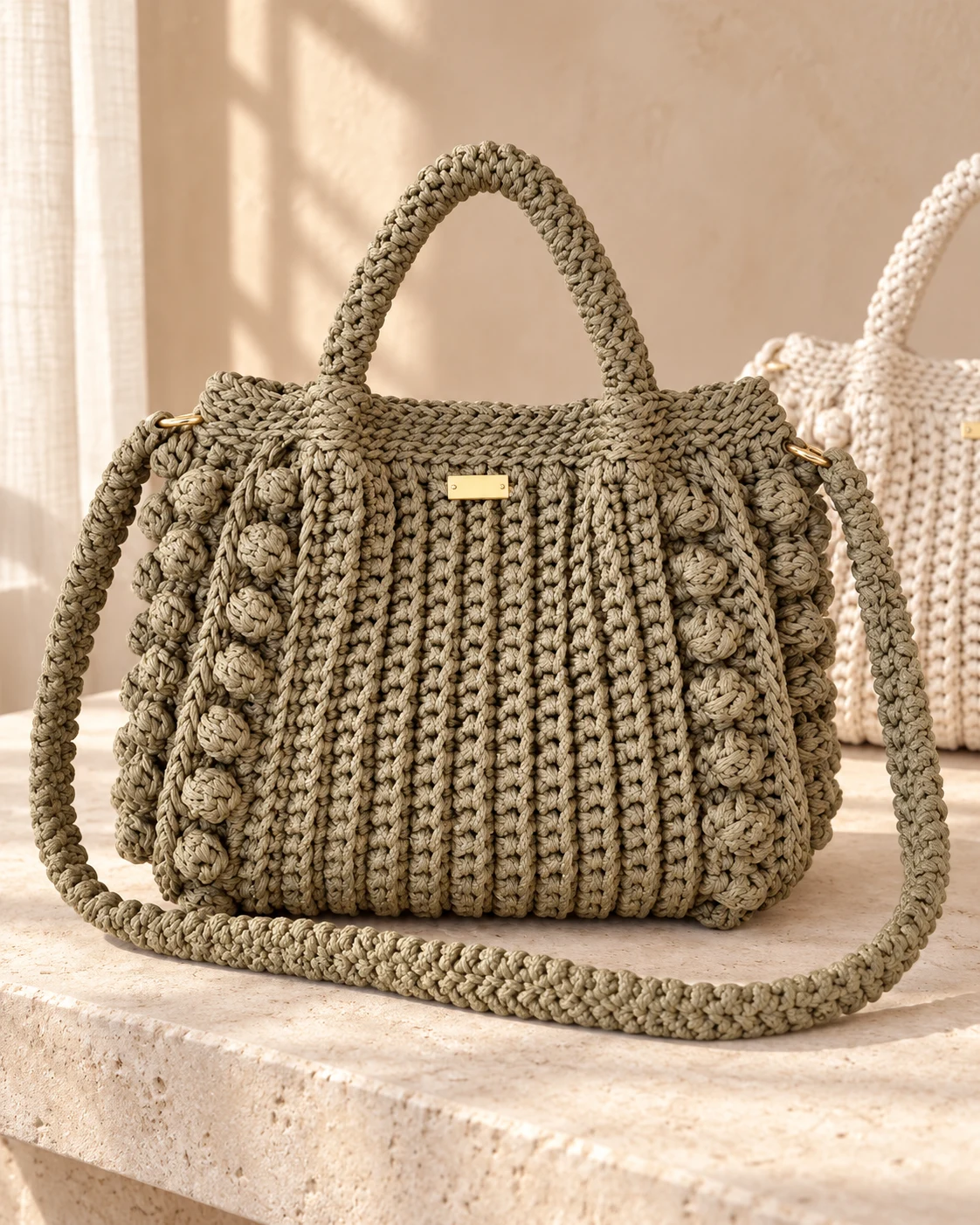 Bolsa Nara verde-oliva com pontos em relevo e alça longa