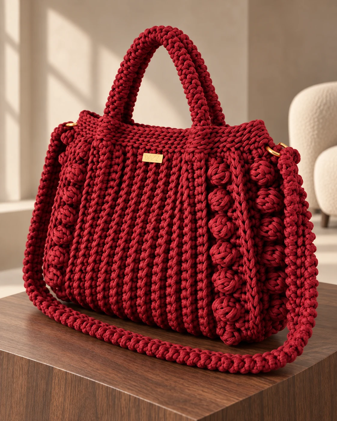 Bolsa Nara vermelha com detalhes dourados e laterais em relevo